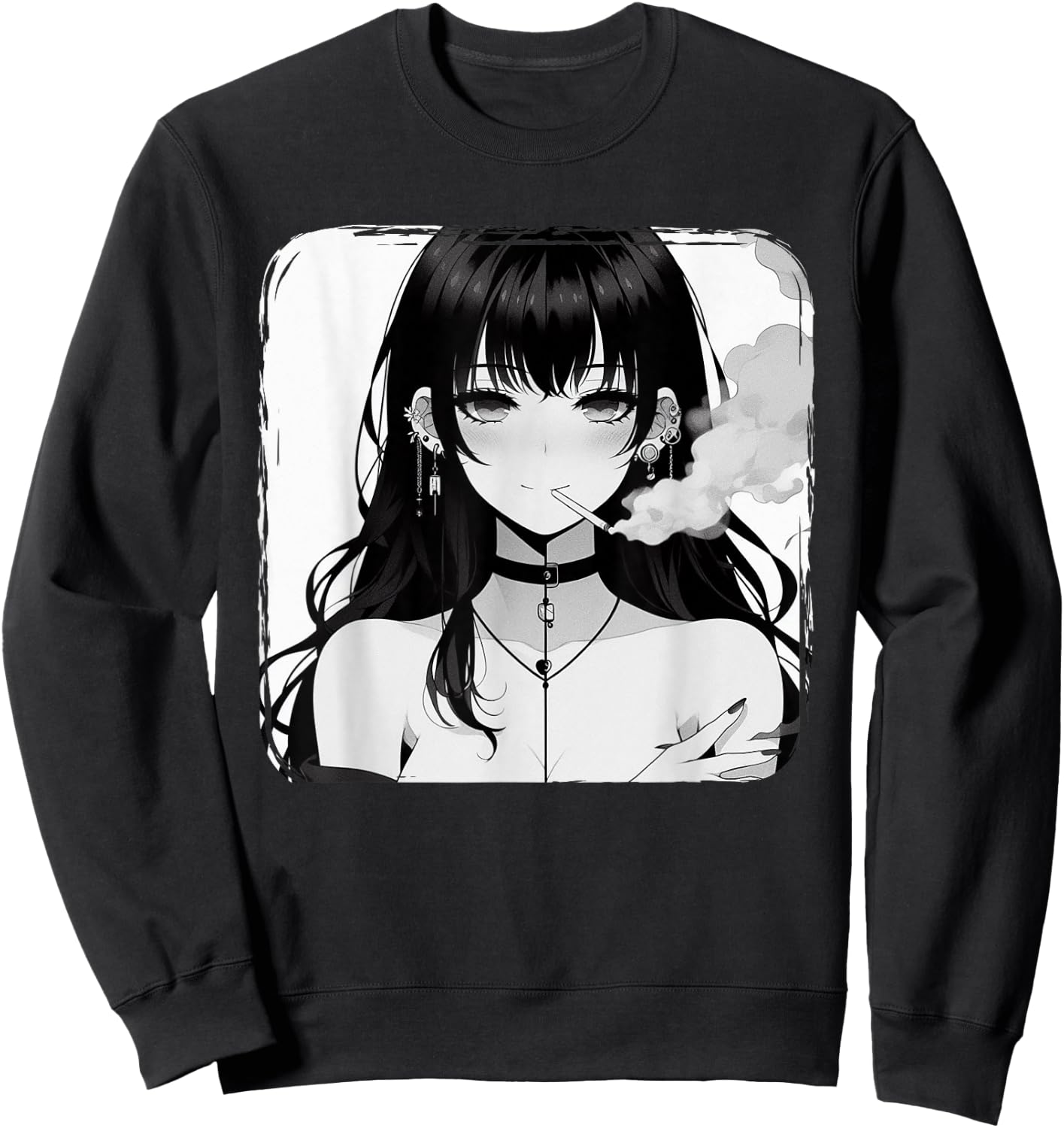 Anime Horror Girl Aesthetic Grunge Waifu Japanese Otaku Sweatshirt - Sweatshirt | Black