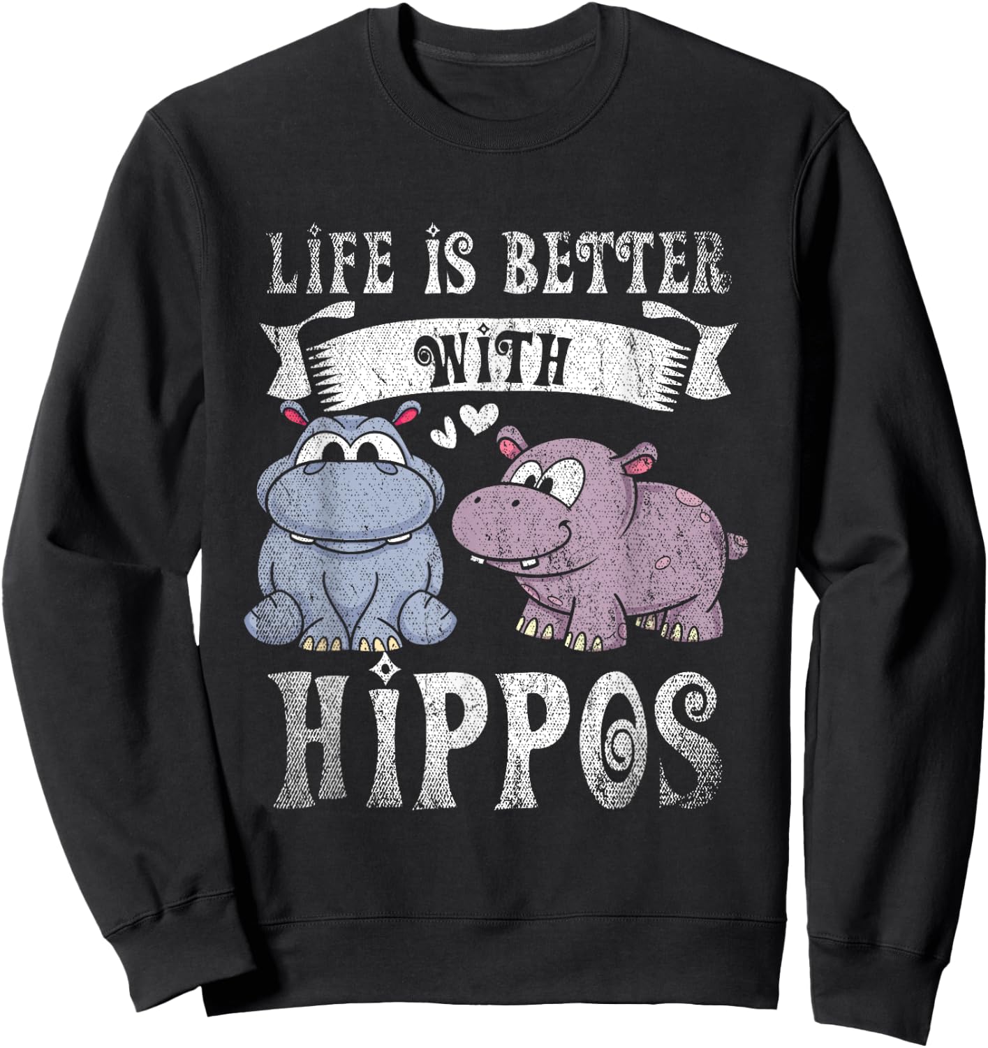 Hippopotamus Animal Lover Gift Hippo -Adults Black Short Sleeve Small Sweatshirt - Sweatshirt | Black