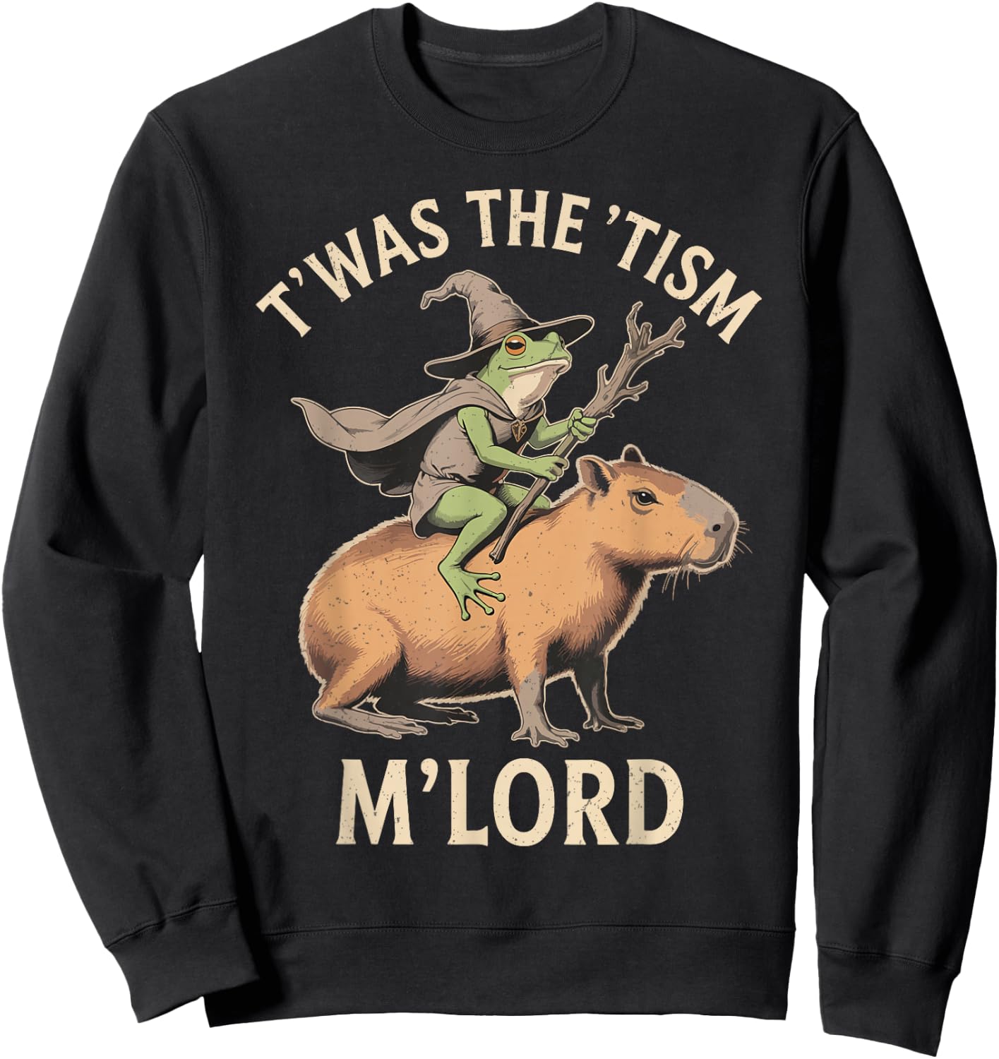 Funny Vintage TWAS The 'Tism M'Lord Wizard Frog Meme Sweatshirt - Sweatshirt | Black