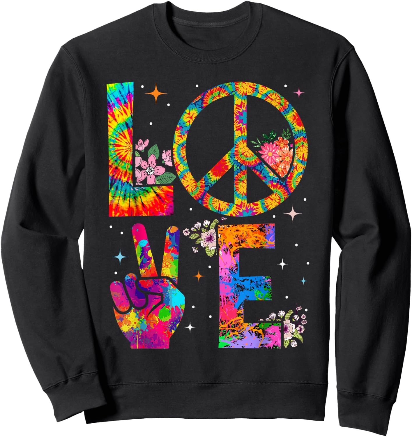Peace Sign Love 60s 70s Tie Dye Hippie Costume Sweatshirt - Sweatshirt | Black