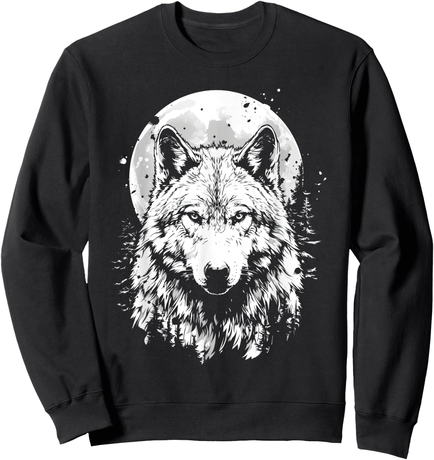 Wolf retro design Moon Grey Howling distressed Sweatshirt - Sweatshirt | Black