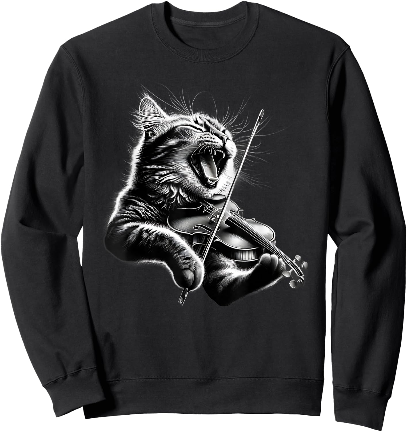 Funny Orchestra Musician Violinist Rock Cat Playing Violin Sweatshirt - Sweatshirt | Black