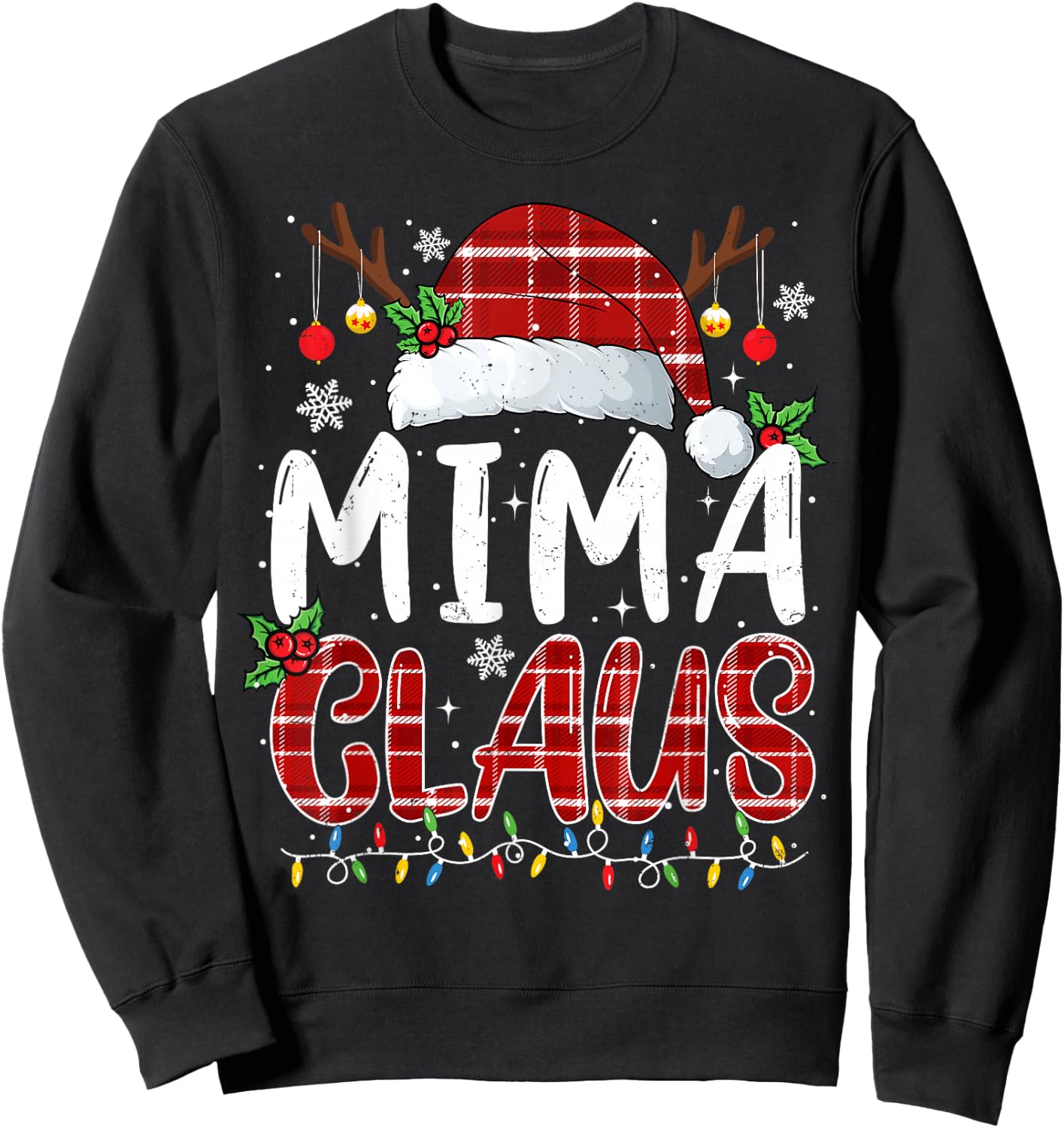 Mima Claus Christmas Lights Pajama Family Matching Sweatshirt - Sweatshirt | Black