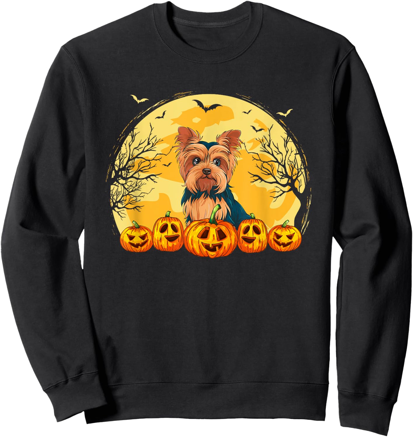 Funny Yorkie Dog Pumpkins Halloween Costume Men Women Kids Sweatshirt - Sweatshirt | Black