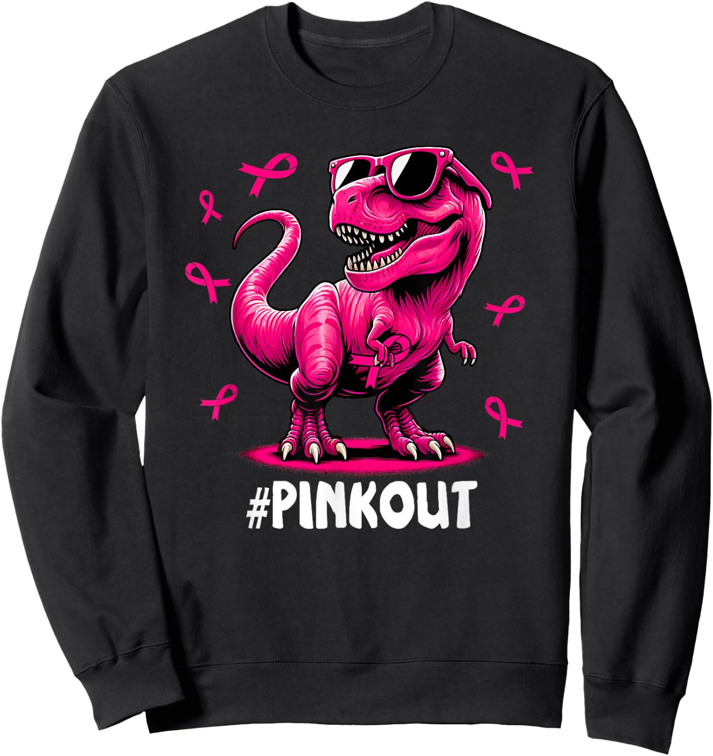 Pink Out Breast Cancer Dinosaur Ribbon Boy Girl Kid Sweatshirt - Sweatshirt | Black