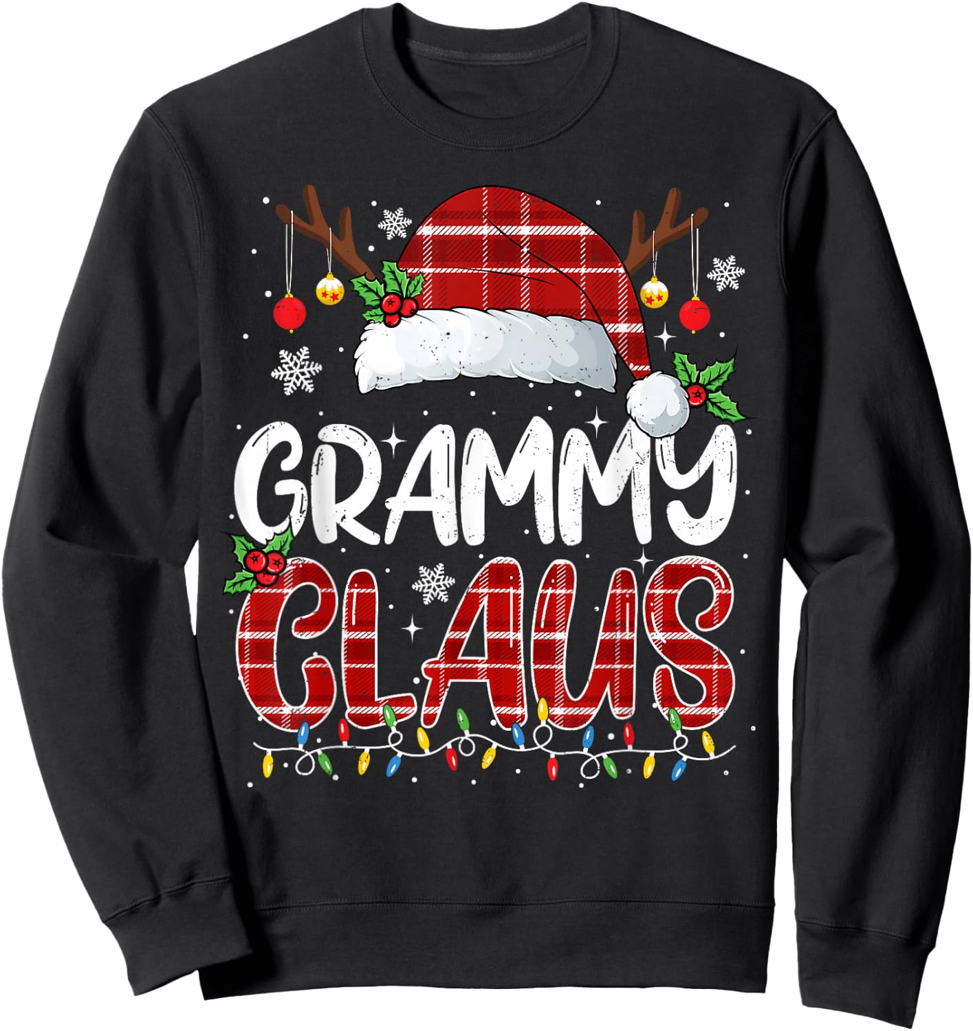 Grammy Claus Christmas Lights Pajama Family Matching Sweatshirt - Sweatshirt | Black