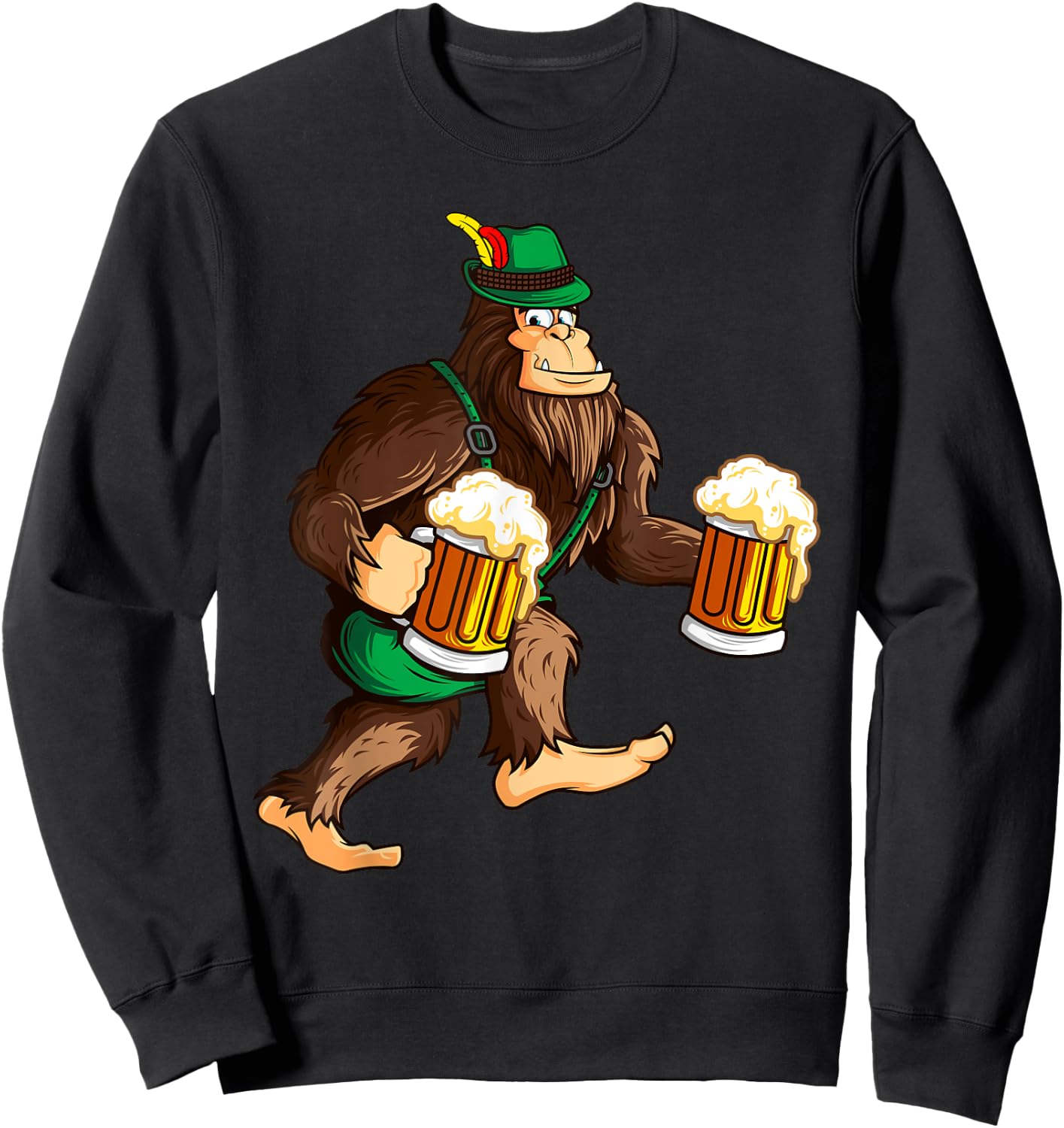 Funny Bigfoot Lederhosen Prost Beer Mug Beerfest Oktoberfest Sweatshirt - Sweatshirt | Black