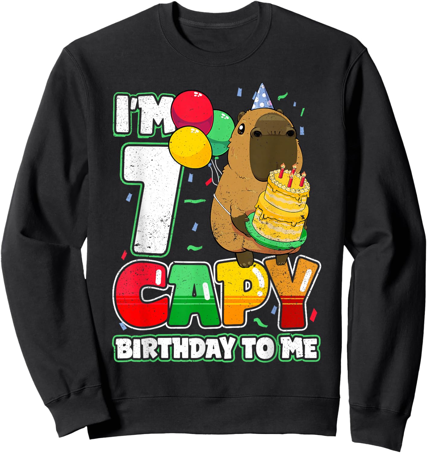 7 Years Old Capy Birthday to me 7th Birthday Capybara Sweatshirt - Sweatshirt | Black