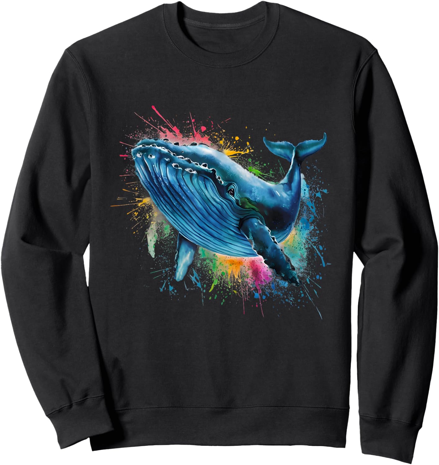 Blue Whale Men Woman Colorful Watercolor Blue Whale Sweatshirt - Sweatshirt | Black