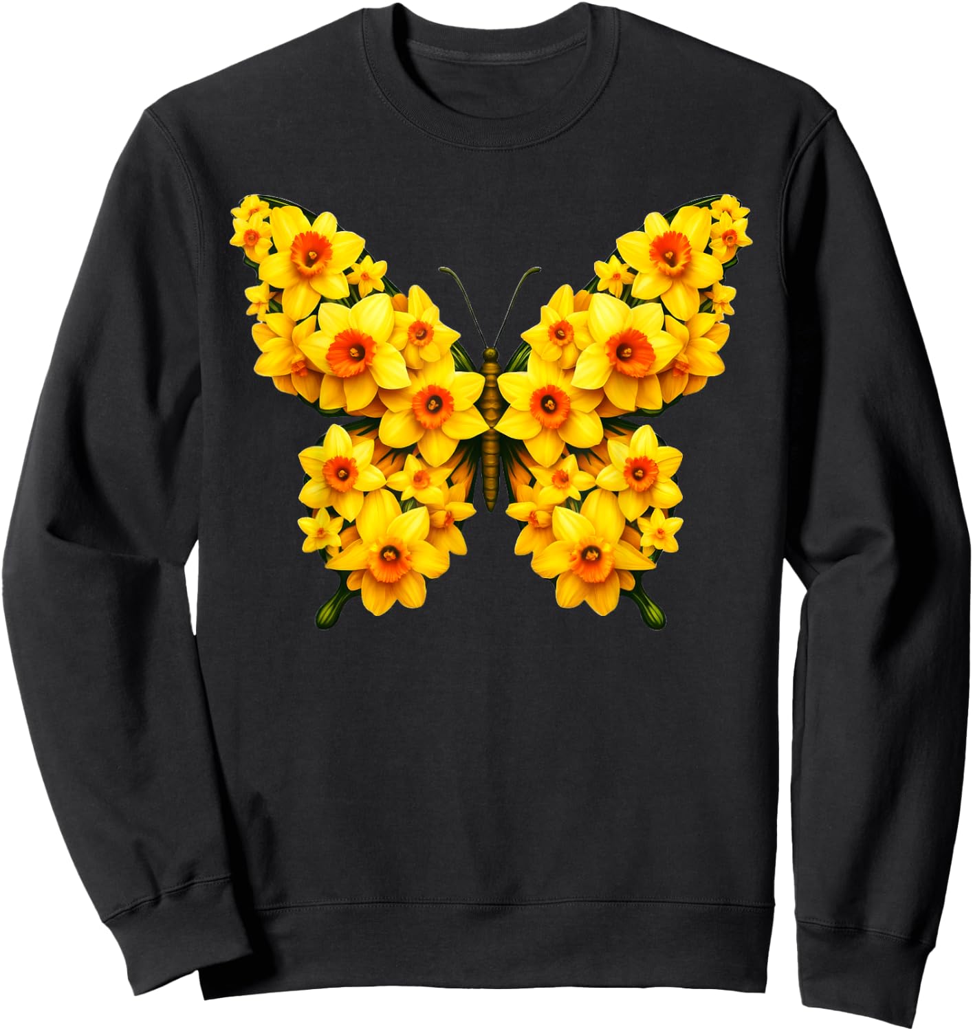 Daffodil Butterfly Flower Gardening Floral Sweatshirt - Sweatshirt | Black