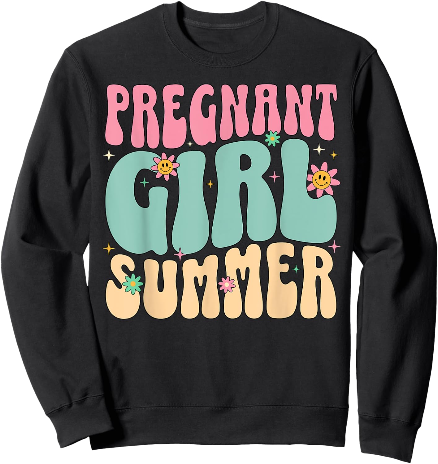 Groovy Pregnancy Reveal Pregnant Girl Summer Baby Shower Sweatshirt - Sweatshirt | Black