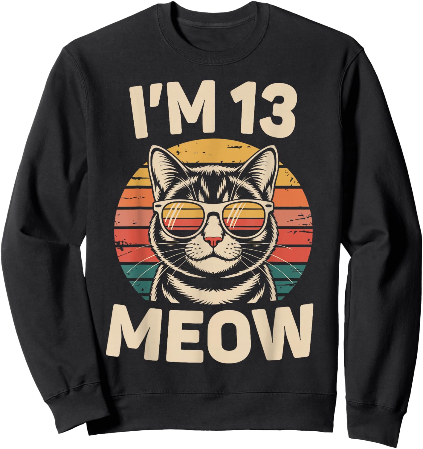 13th Birthday 13 Years Old I’m 13 Meow Funny Cat Birthday Sweatshirt - Sweatshirt | Black