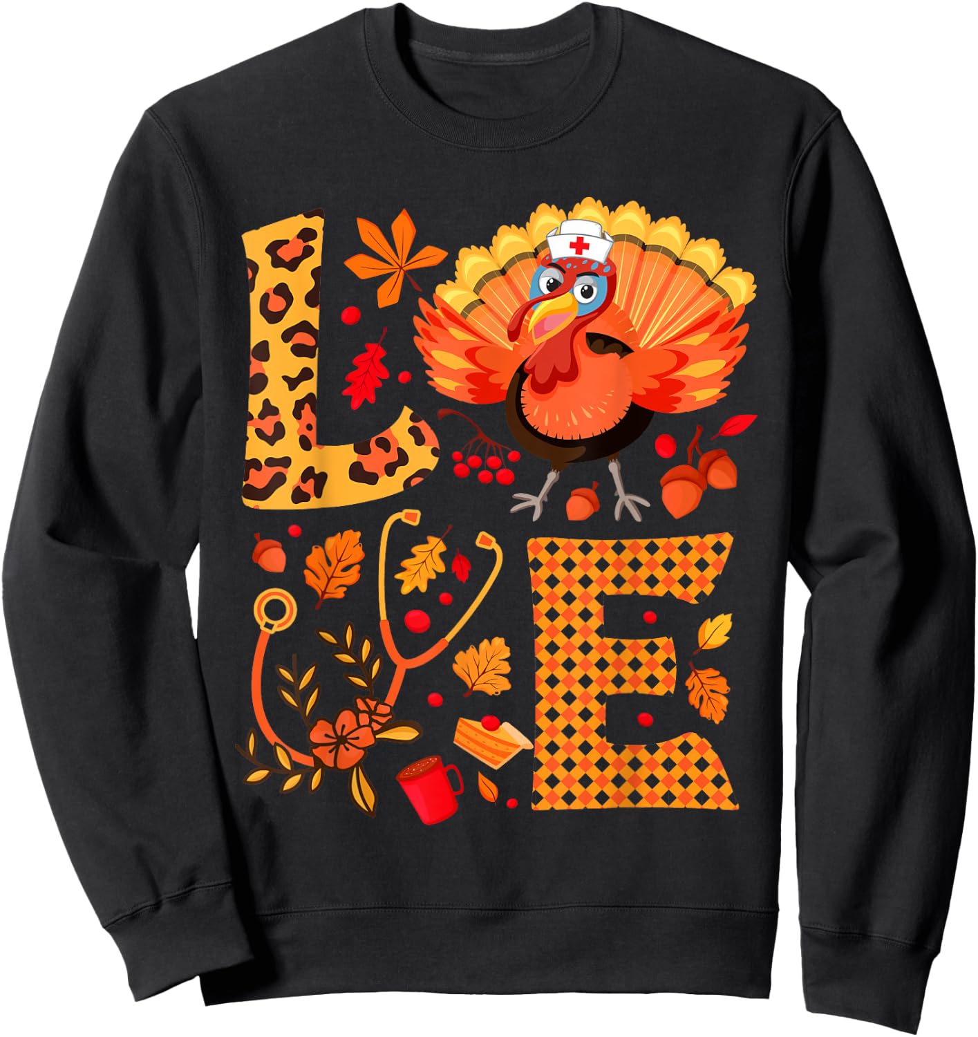 Nurse Thanksgiving Shirt Health Worker Nursing Turkey Nurse Sweatshirt - Sweatshirt | Black