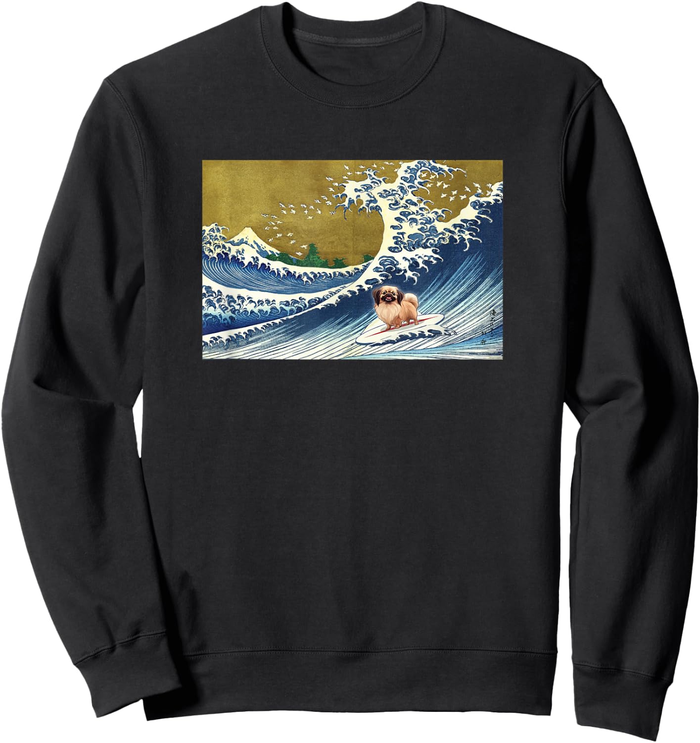 Cute Retro Vintage Surfing a Wave Pekingese Lover Sweatshirt - Sweatshirt | Black