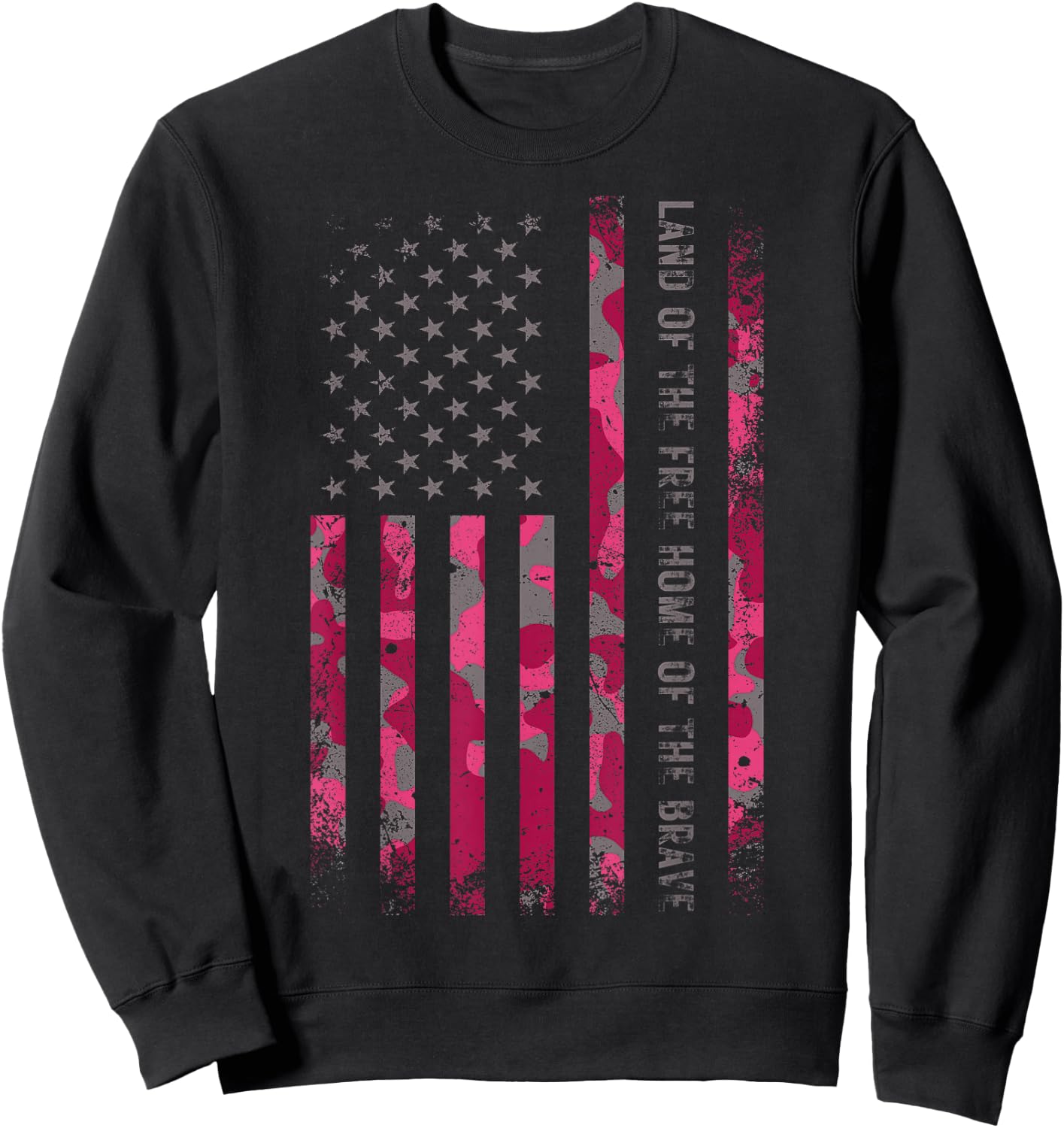 Pink Camo USA Flag Military Camouflage Distressed Grunge Sweatshirt - Sweatshirt | Black