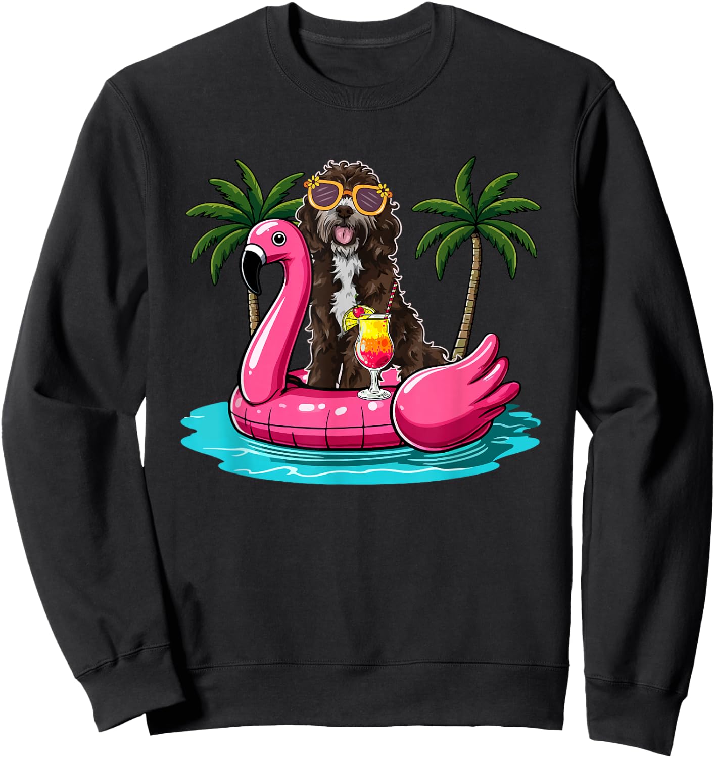 Sproodle Sunglasses On Flamingo Cute Float Costume Summer Sweatshirt - Sweatshirt | Black