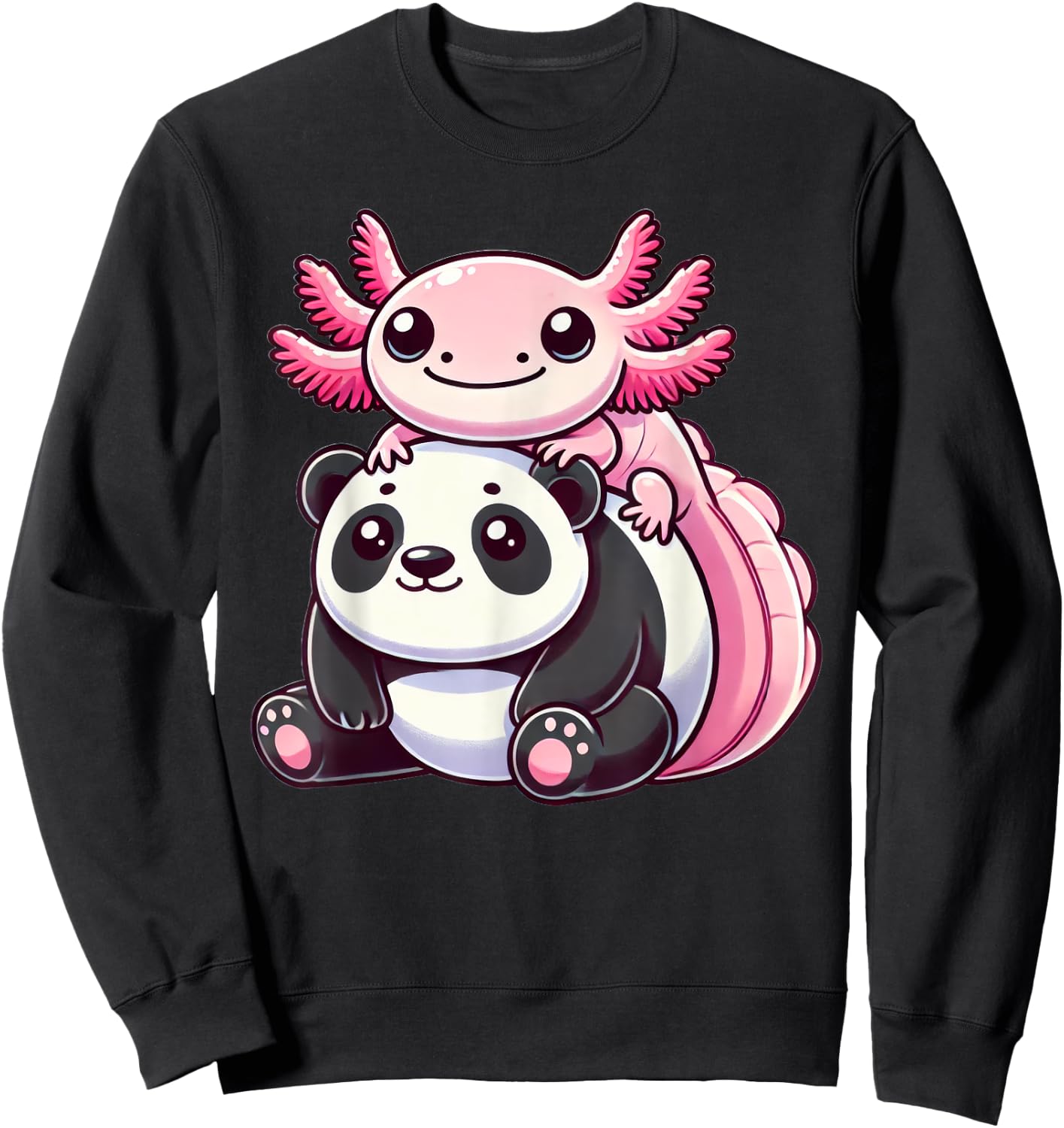 Anime Kawaii Axolotl Panda Bear Sweatshirt - Sweatshirt | Black