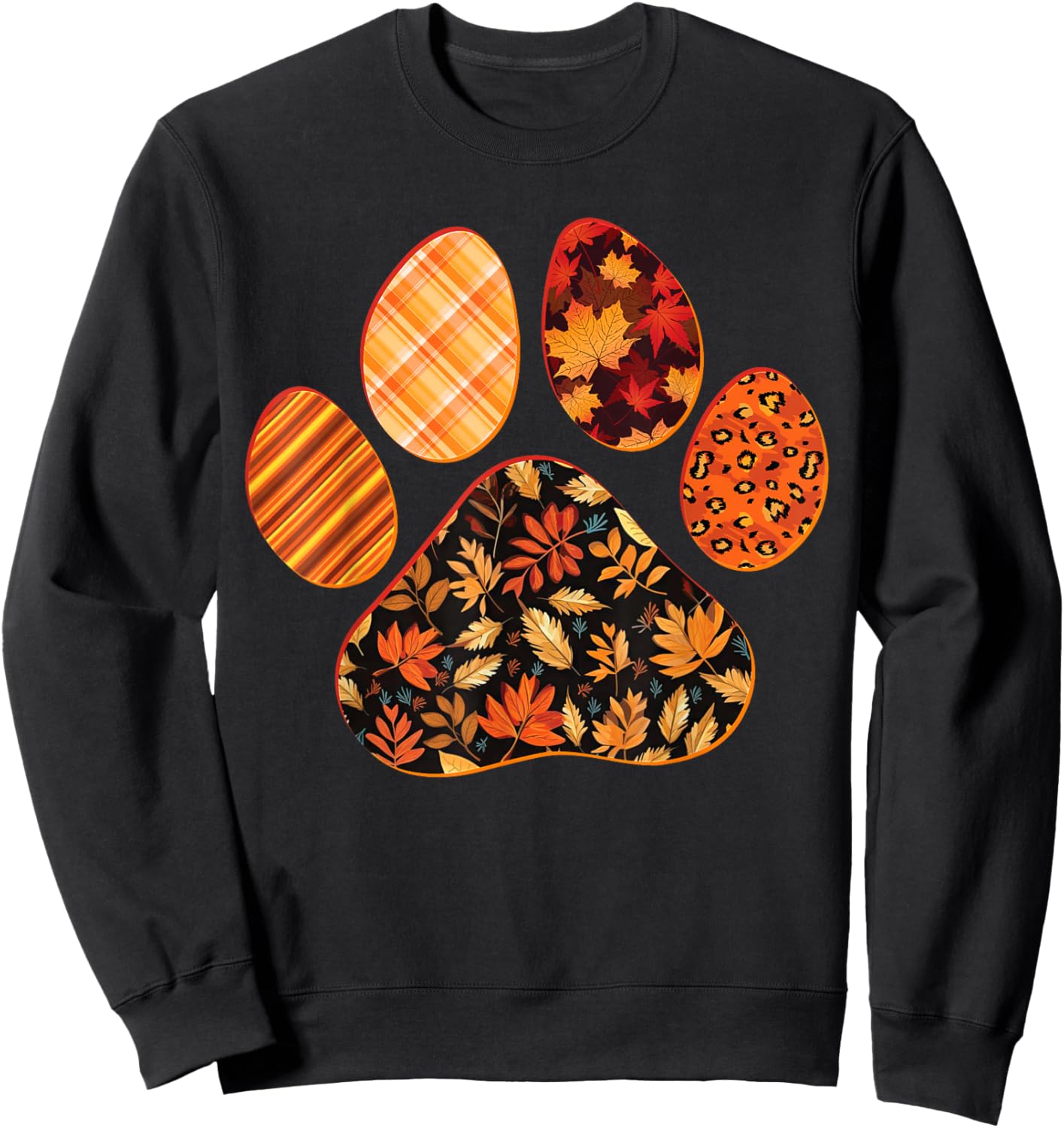 Dog Paw Print Maple Leaf Autumn Fall Leaves Season Dog Lover Sweatshirt - Sweatshirt | Black
