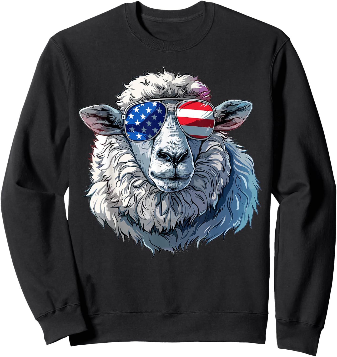 Sheep American Flag Funny Sheep Lovers Mom Dad 4th of July Women Girls Kids Men Sweatshirt - Sweatshirt | Black