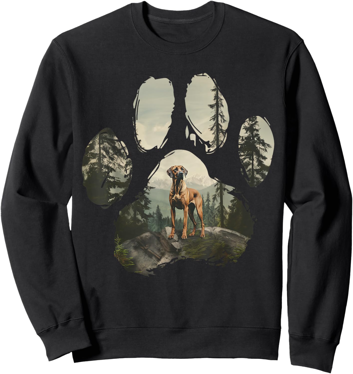 Rhodesian Ridgeback Mountain Paw Design Dog Mom Dad Sweatshirt - Sweatshirt | Black