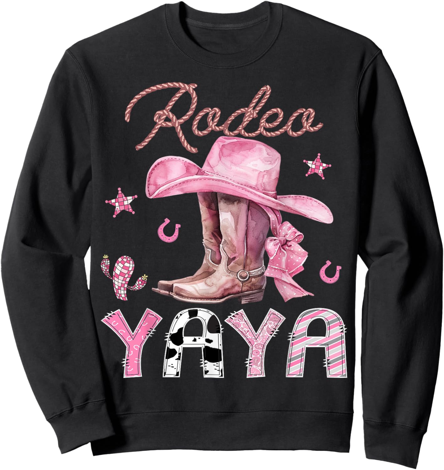 Rodeo Yaya Pink Boots Coquette CowGirl Birthday Party Sweatshirt - Sweatshirt | Black