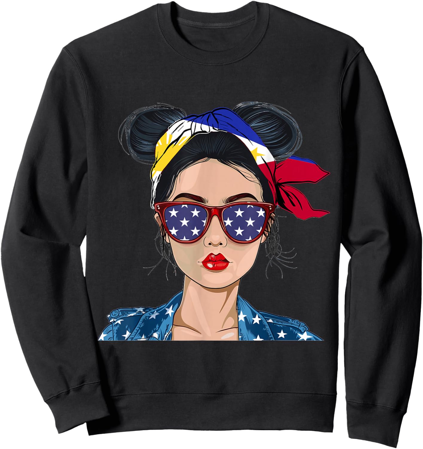 Filipina Flag Souvenirs Woman American Dress Hat Philippines Sweatshirt - Sweatshirt | Black