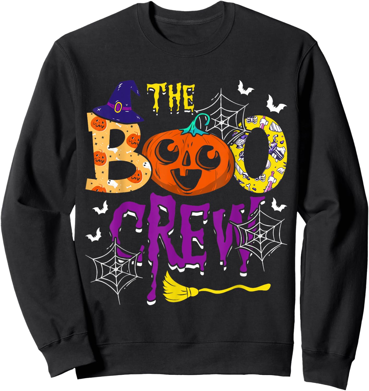 The Boo Crew Witch Pumpkin Web Spider Decor Halloween Sweatshirt - Sweatshirt | Black