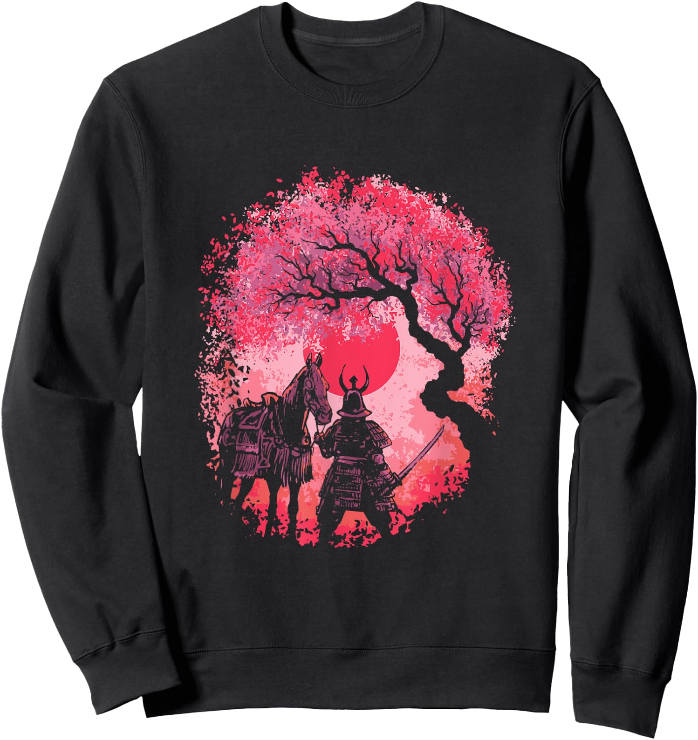 Japanese Cherry Blossom Sakura Vintage Samurai Kiso Horse Sweatshirt - Sweatshirt | Black