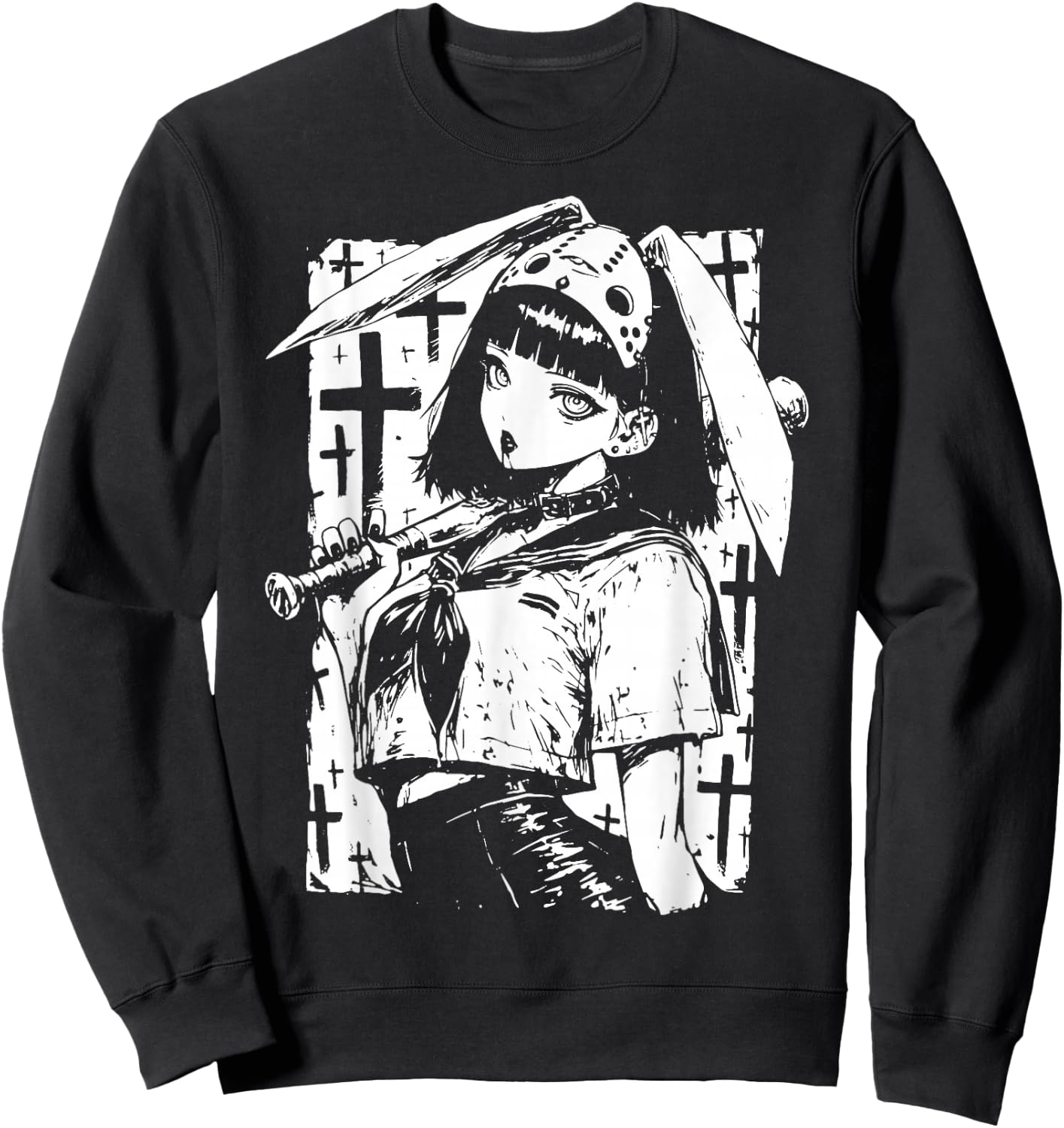 Creepy Horror Bunny Girl Anime Manga Alt Kawaii Harajuku Sweatshirt - Sweatshirt | Black
