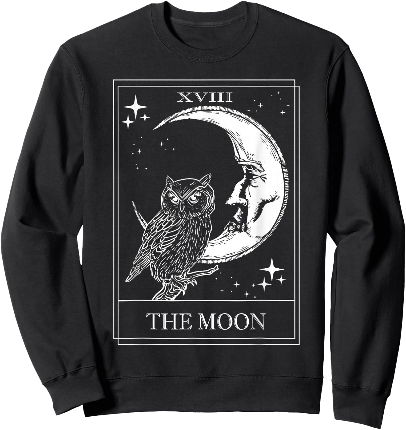 Goth Tarot Card crescent moon XVIII 18 with Owl Sweatshirt - Sweatshirt | Black