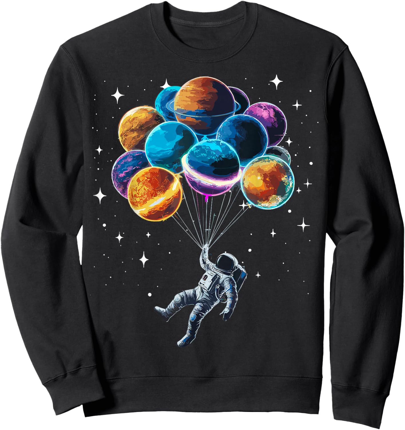 Space Astronaut Holding Planet Balloons Space Sweatshirt - Sweatshirt | Black