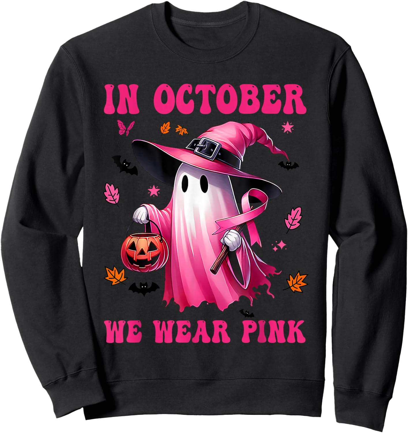 In October We Wear Pink Ghost Fighting Breast Cancer Sweatshirt - Sweatshirt | Black