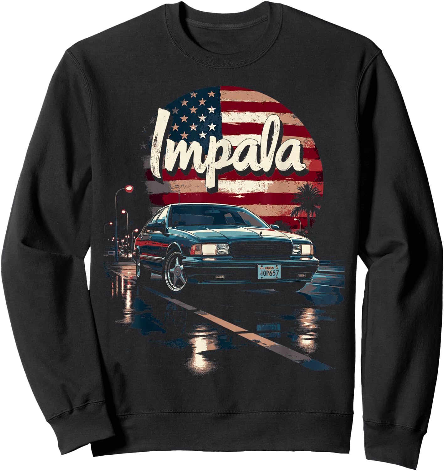 Impala B Body American Flag Impala SS Car 94-96 Coupe Sweatshirt - Sweatshirt | Black