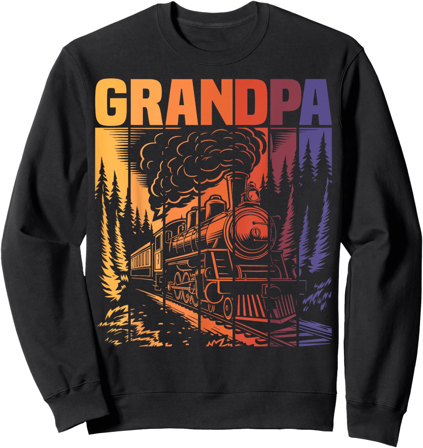 Grandpa Matching Family Railroad Retro Train Birthday Party Sweatshirt - Sweatshirt | Black