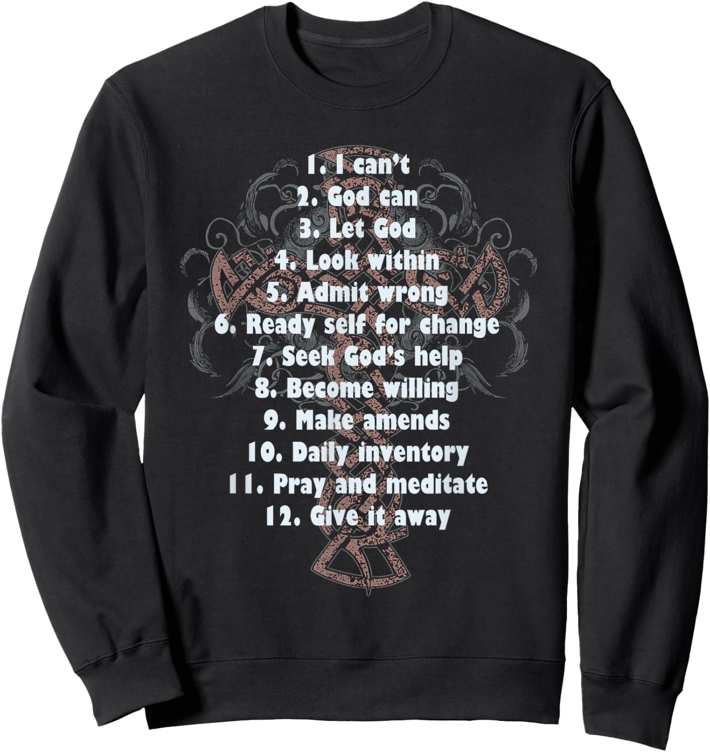 philosophy Celebrate Recovery Christian Cross 12 Step Guide - , Black, Small, Short Sleeve, Classic Fit, Cotton 90% Polyester 10% Sweatshirt - Sweatshirt | Black