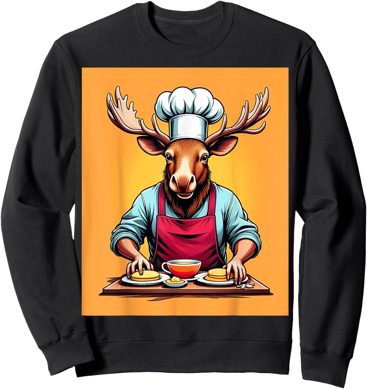 Chef Moose Cooking Pancakes Sweatshirt - Sweatshirt | Black