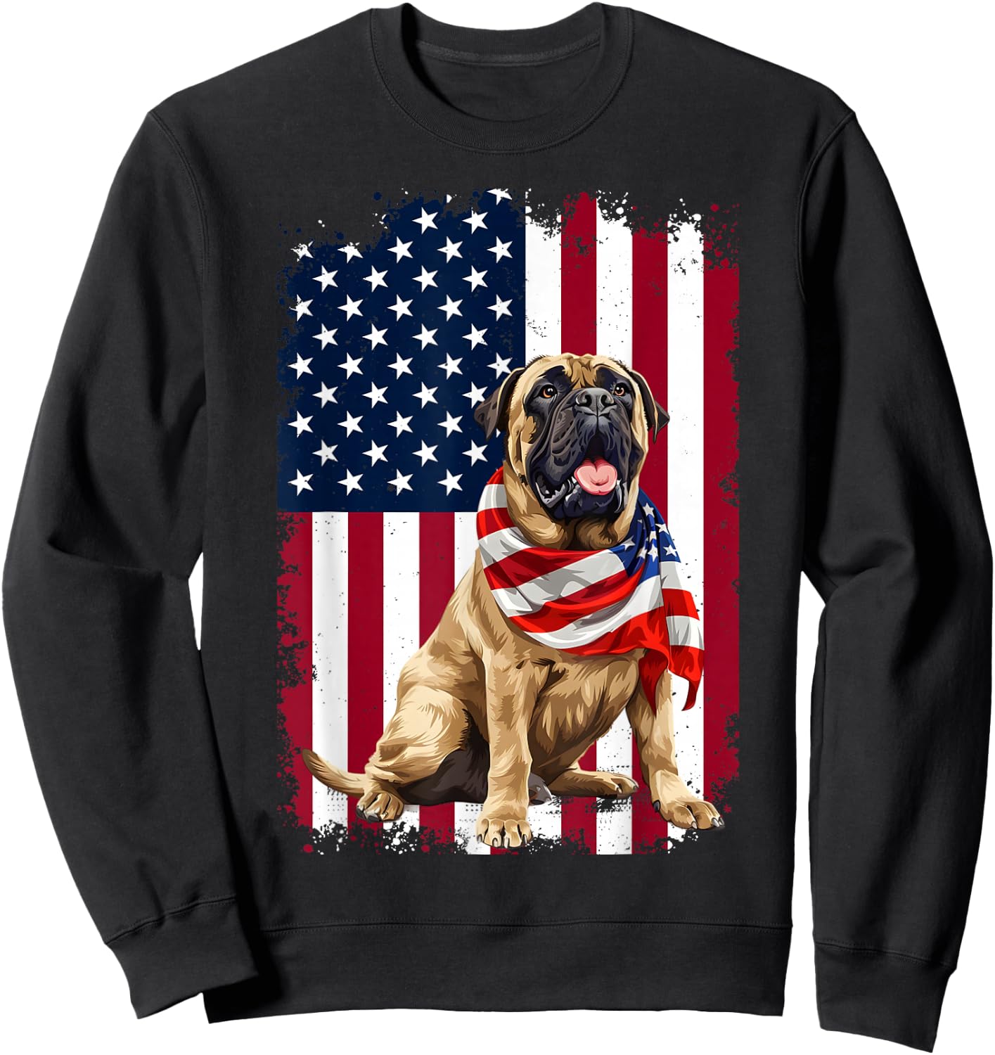 English Mastiff American Flag 4th of July English Mastiff Sweatshirt - Sweatshirt | Black