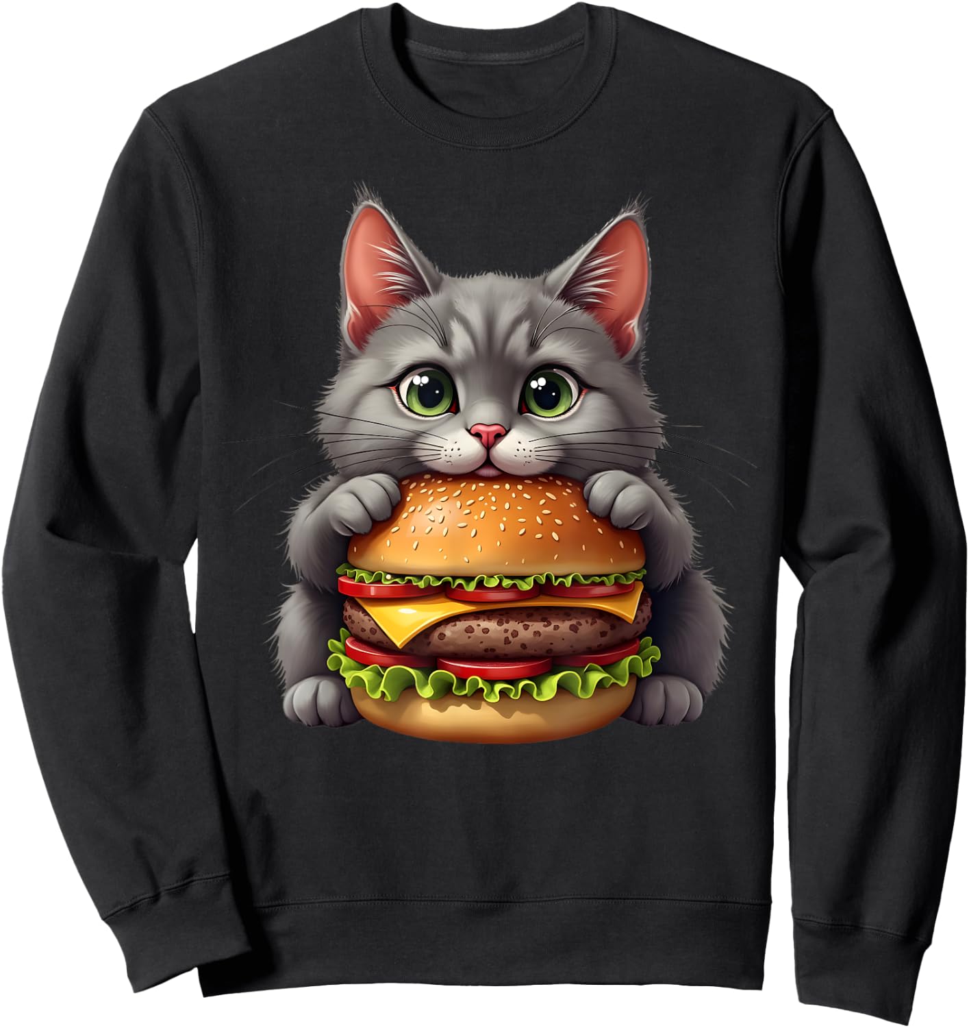 Funny Fast Food Cat Burger Lover Cute Cats Cheeseburger Men Women Kids Sweatshirt - Sweatshirt | Black