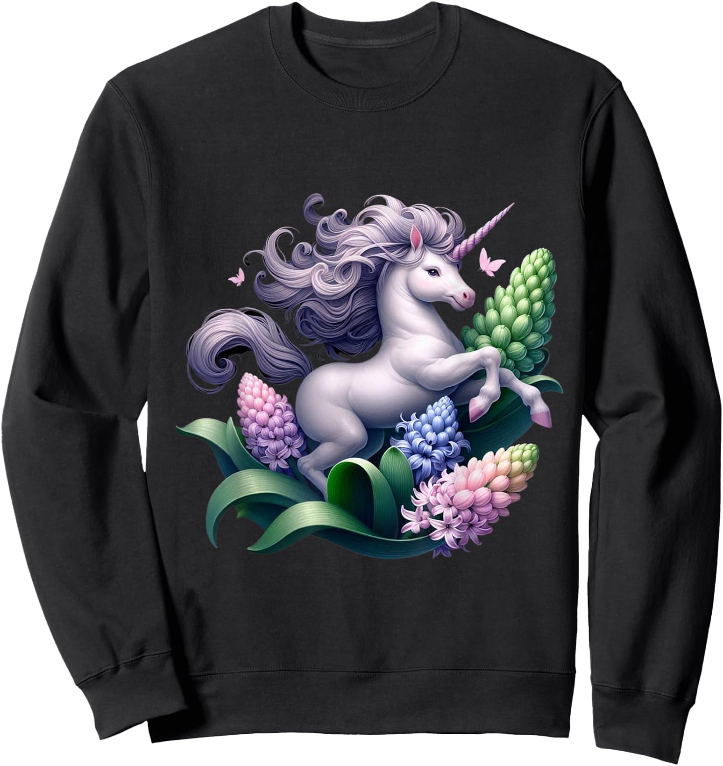 Unicorn Riding Hyacinth Boys Girls Men Women Kids Adults Sweatshirt - Sweatshirt | Black