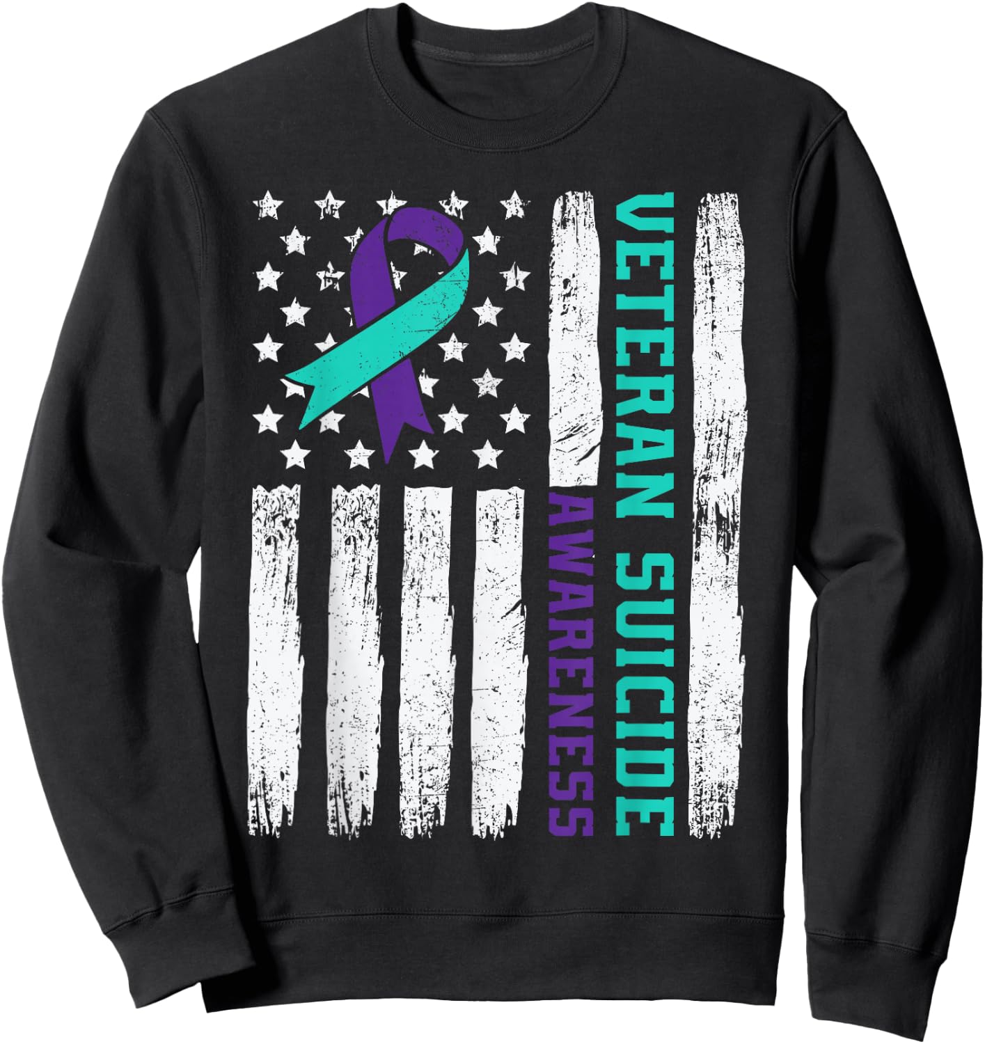 American Veteran Suicide Awareness Month America Flag Retro Sweatshirt - Sweatshirt | Black