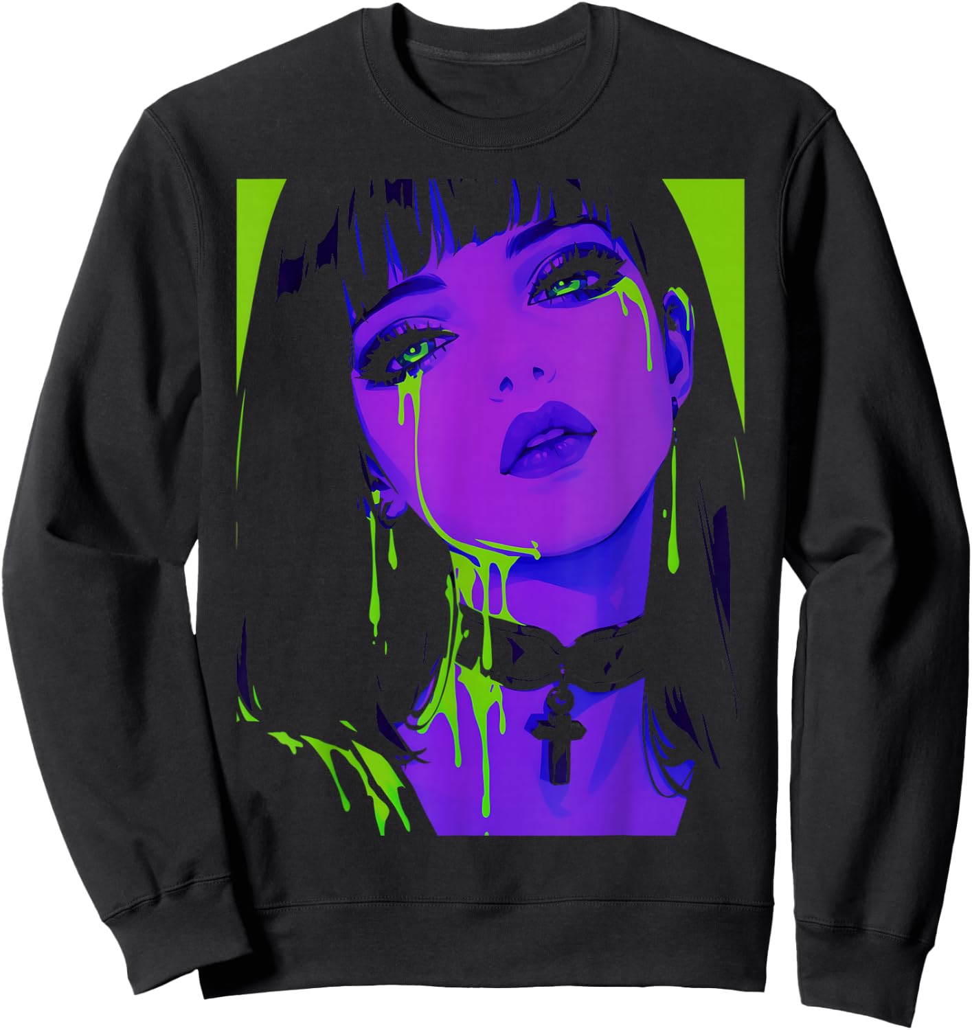 Cybergoth Cybercore Grunge Punk Goth Girl Alt Anime Manga Sweatshirt - Sweatshirt | Black
