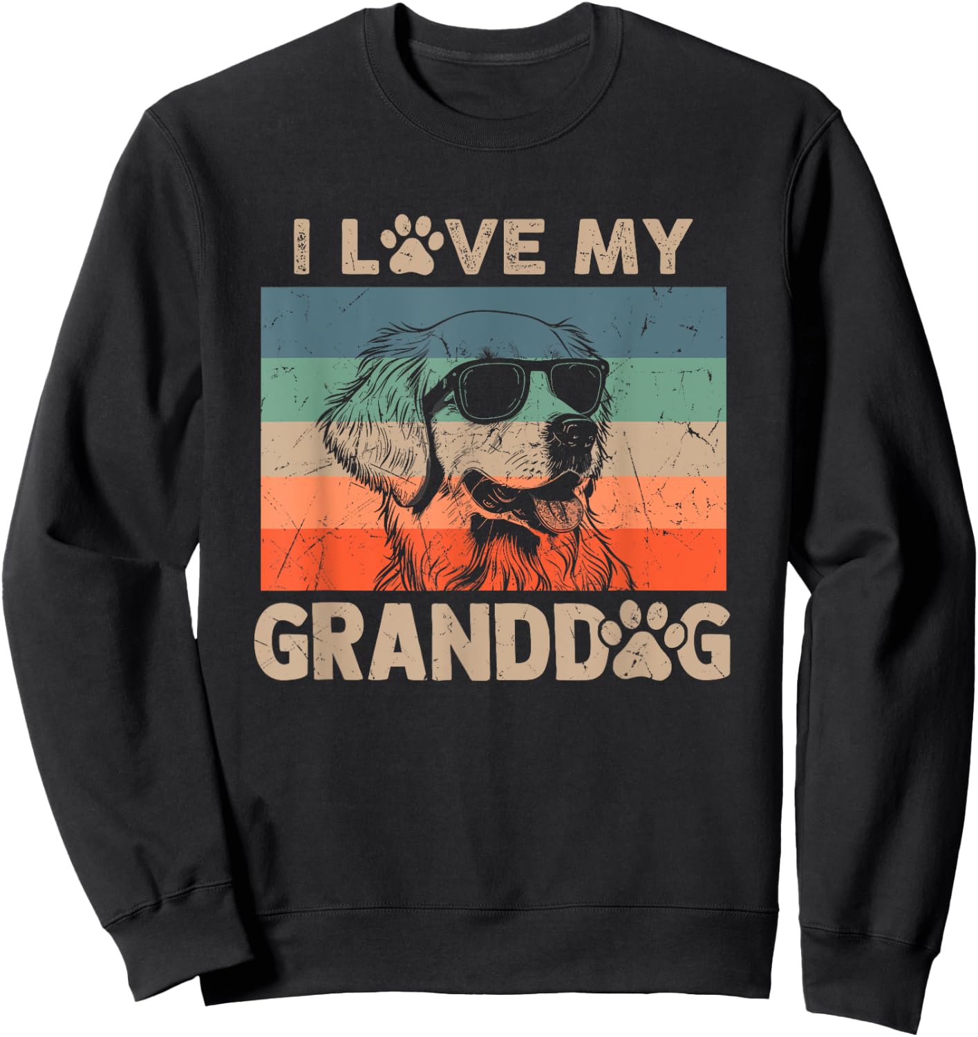 I Love My Granddog Golden Retriever Grandma Grandpa Dog Paw Women Kids Sweatshirt - Sweatshirt | Black