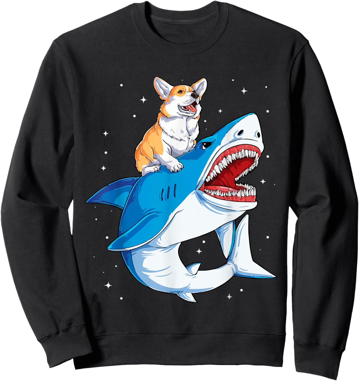 Corgi Riding Shark Sweatshirt - Sweatshirt | Black