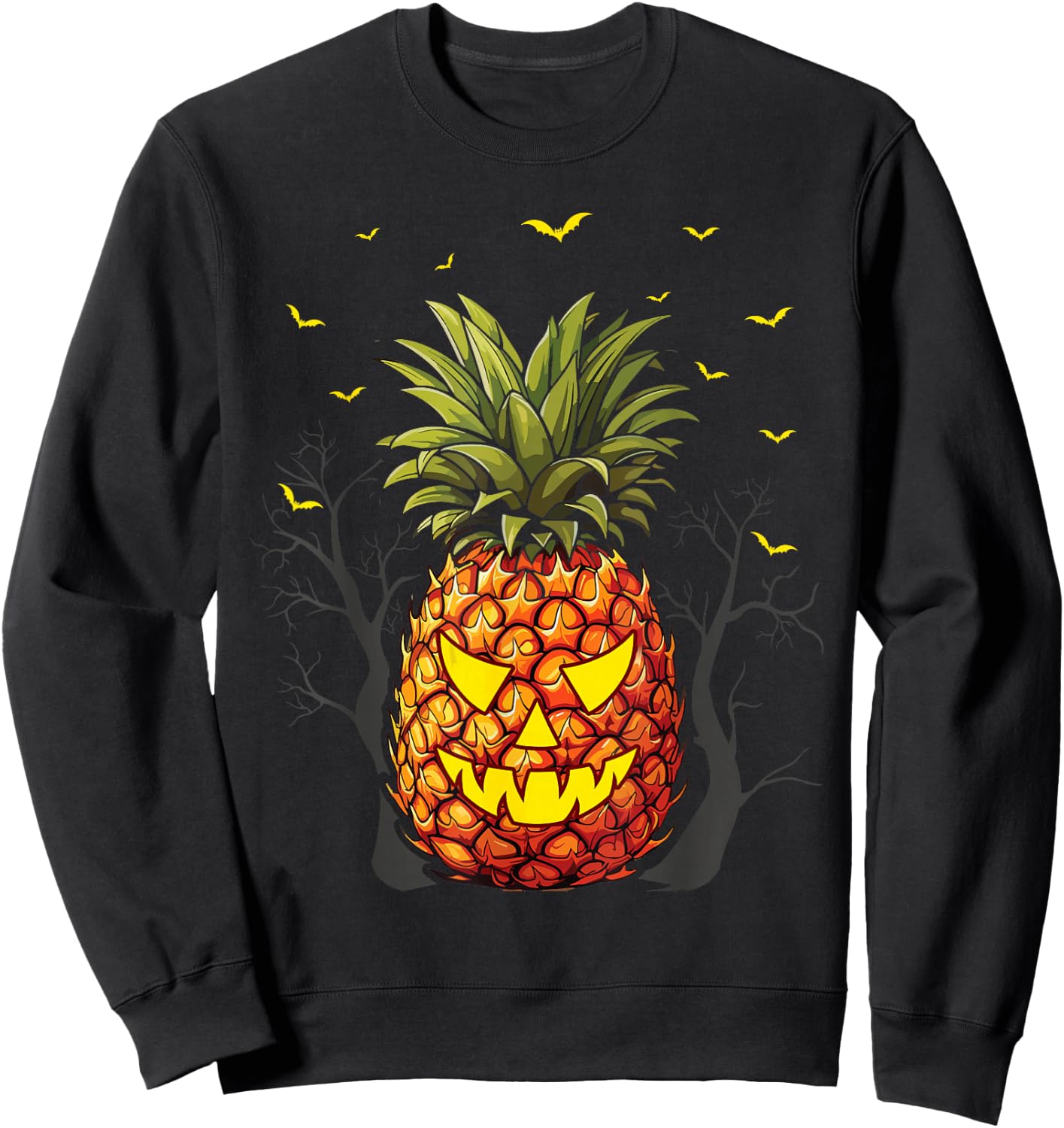 Halloween Scary Pineapple Jack o Lantern Face Sweatshirt - Sweatshirt | Black
