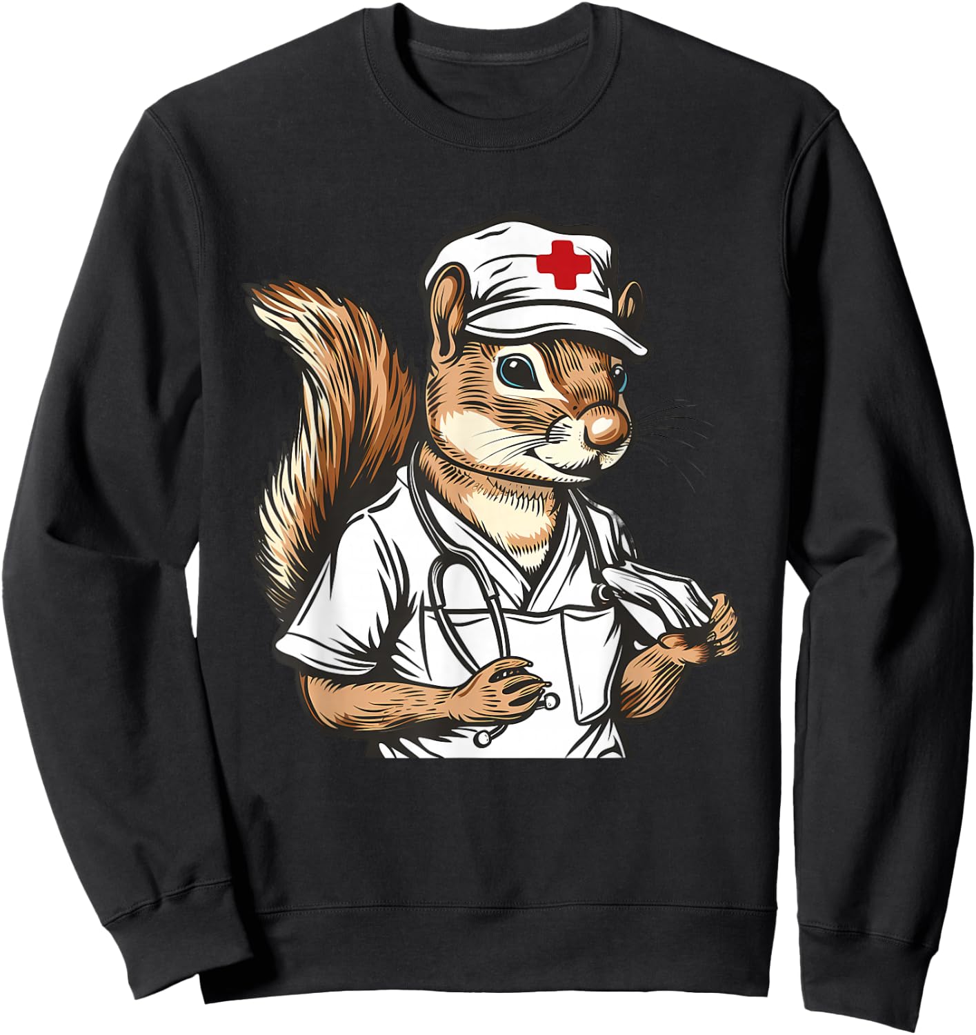 Squirrel Doctor Stethoscope Squirrel Nurse Medical Squirrel Sweatshirt - Sweatshirt | Black