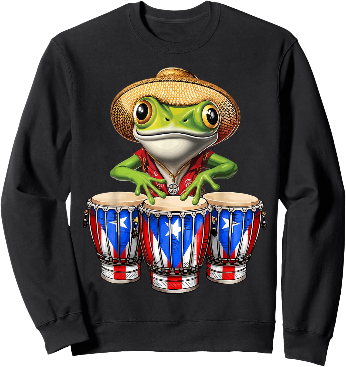 Funny Boricua Coqui Frog Taino Puerto Rico Puerto Rican Flag Sweatshirt - Sweatshirt | Black
