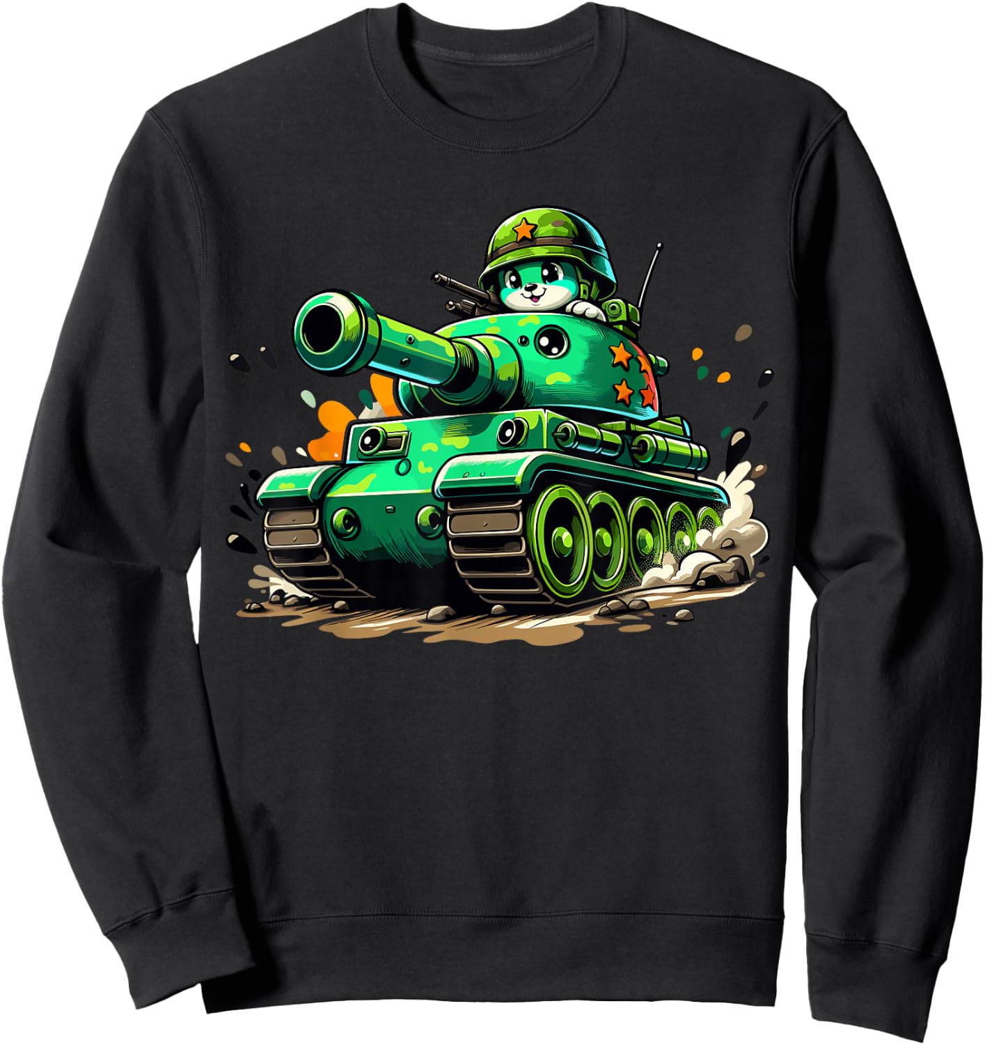 Cartoon Tank Boys Army Tank Military Adventure Sweatshirt - Sweatshirt | Black