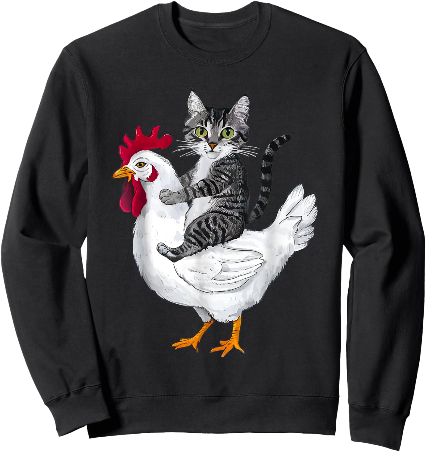 Funny Cat Riding Chicken Women Girls Kids Sweatshirt - Sweatshirt | Black