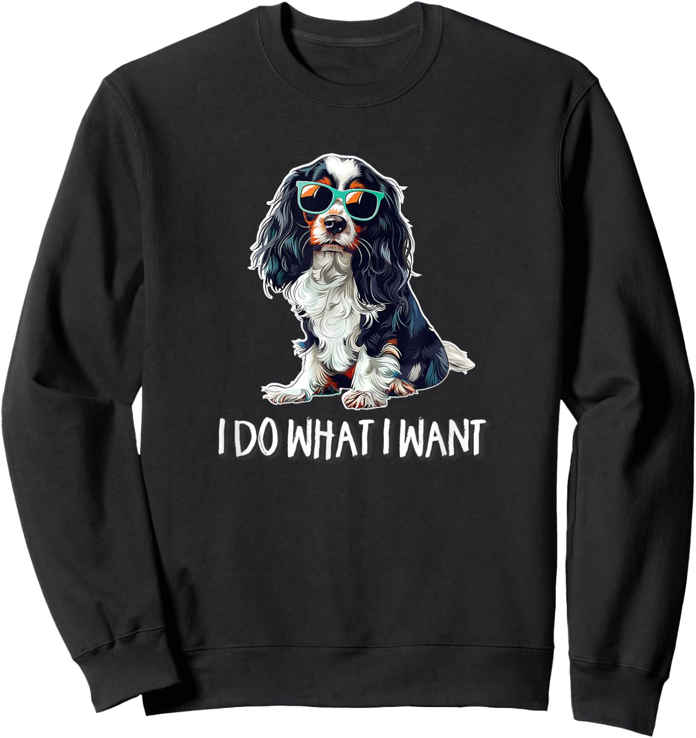 Funny Do What I Want Tricolor Cavalier Spaniel Lover Sweatshirt - Sweatshirt | Black