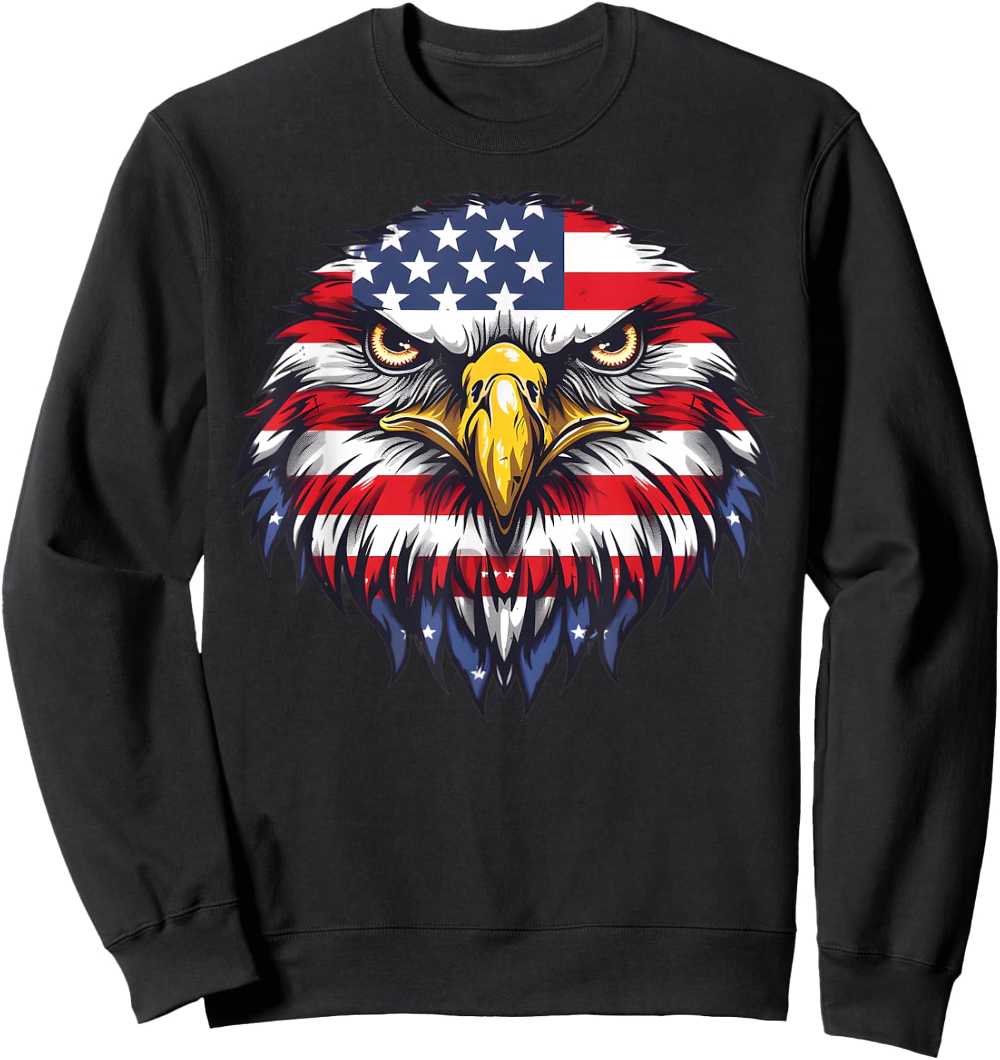 Patriotic Flag Hawk 4th Of July Funny Animal Face Sweatshirt - Sweatshirt | Black